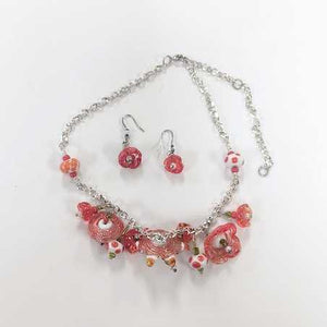 Orange Floral Necklace (With Earrings)