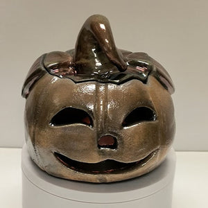 Ceramic Pumpkin Raku Carved- Copper (Sold)