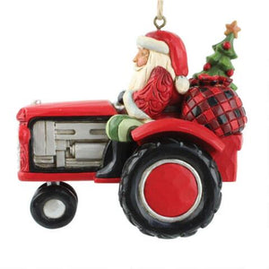 Santa Driving a Tractor Ornament